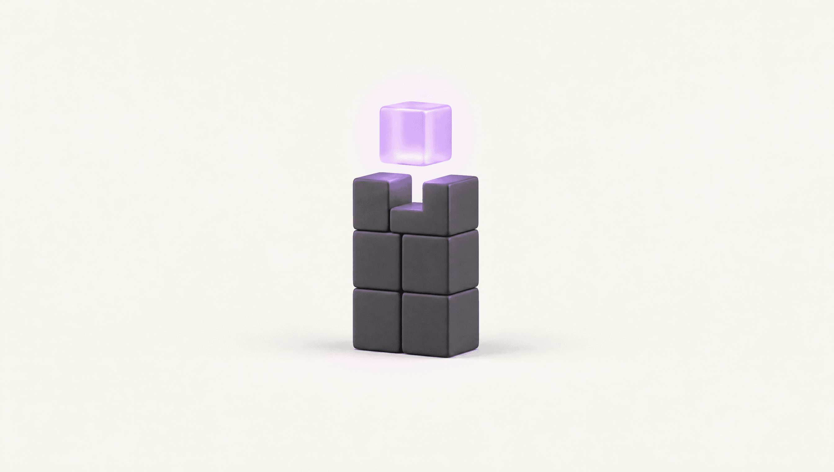 A violet block about to slot into a gap at the top of a graphite tower