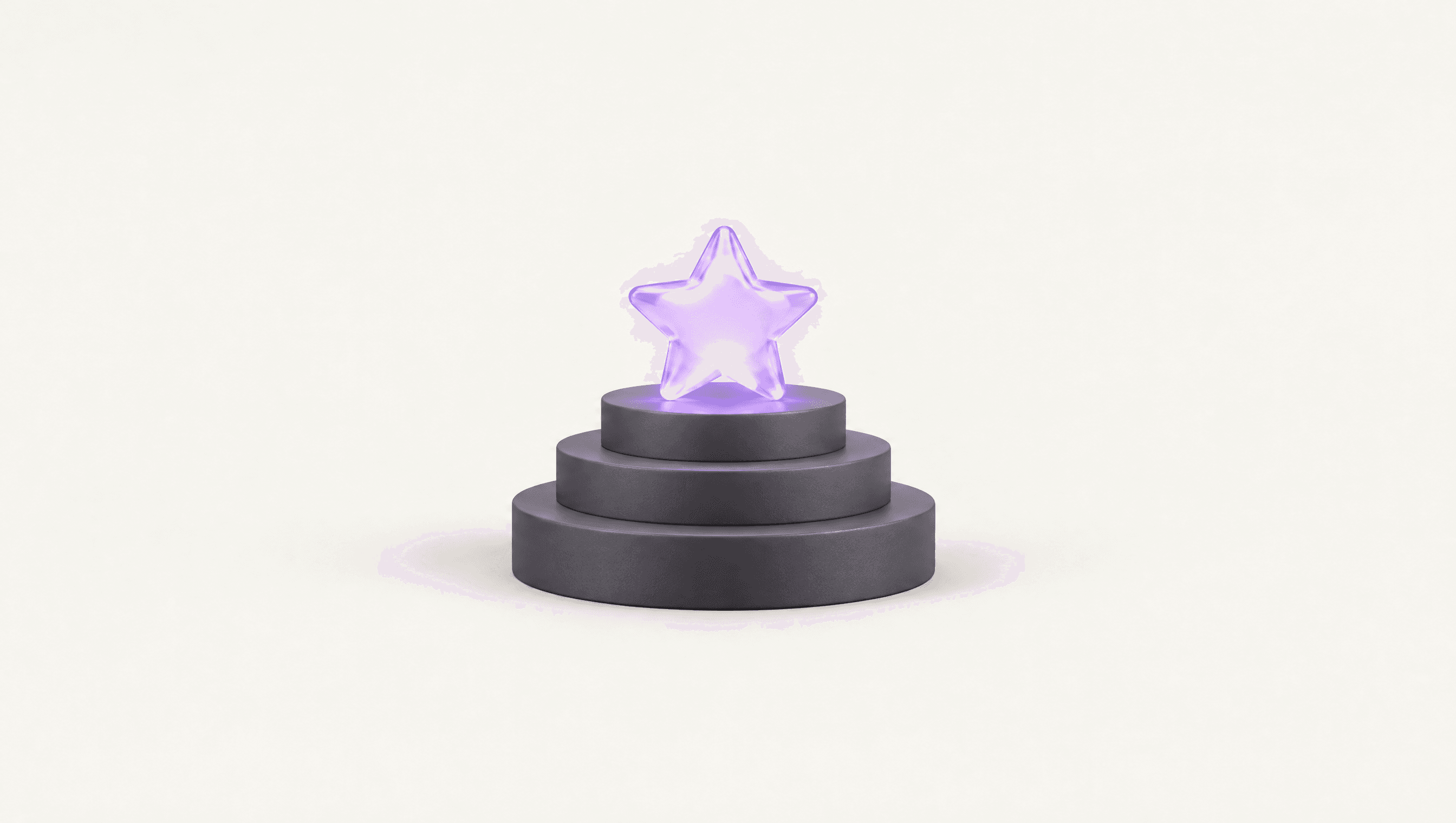 A violet glass star on top of a graphite podium