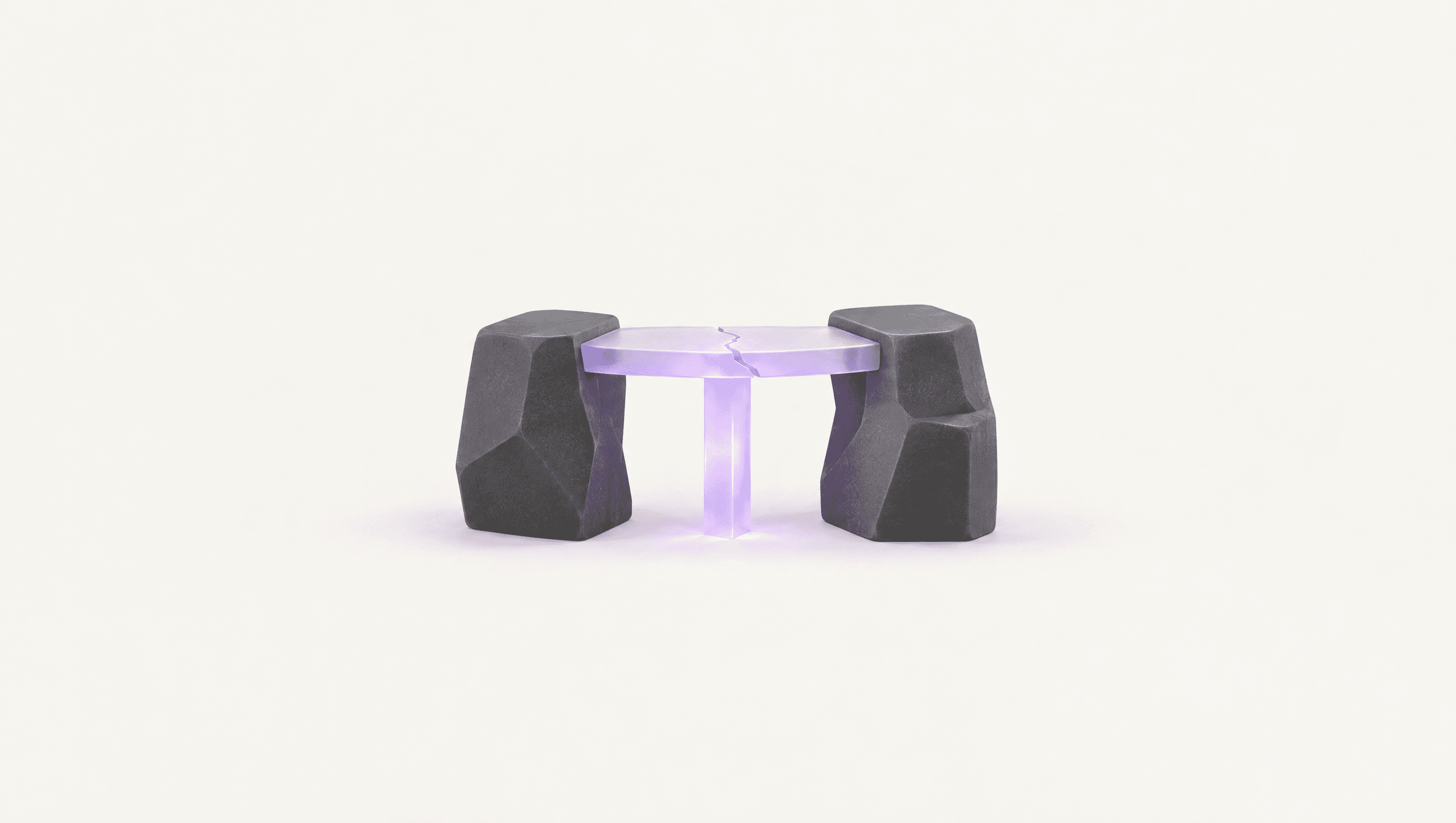 A cracked glass bridge between two graphite blocks, held up by a violet beam