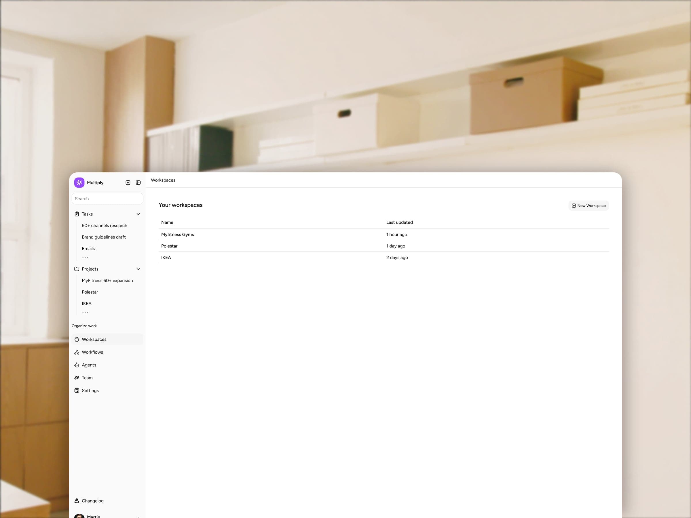 Multiply workspaces list — one separate workspace per client, nothing crosses over (multi-client-operations, client separation section)