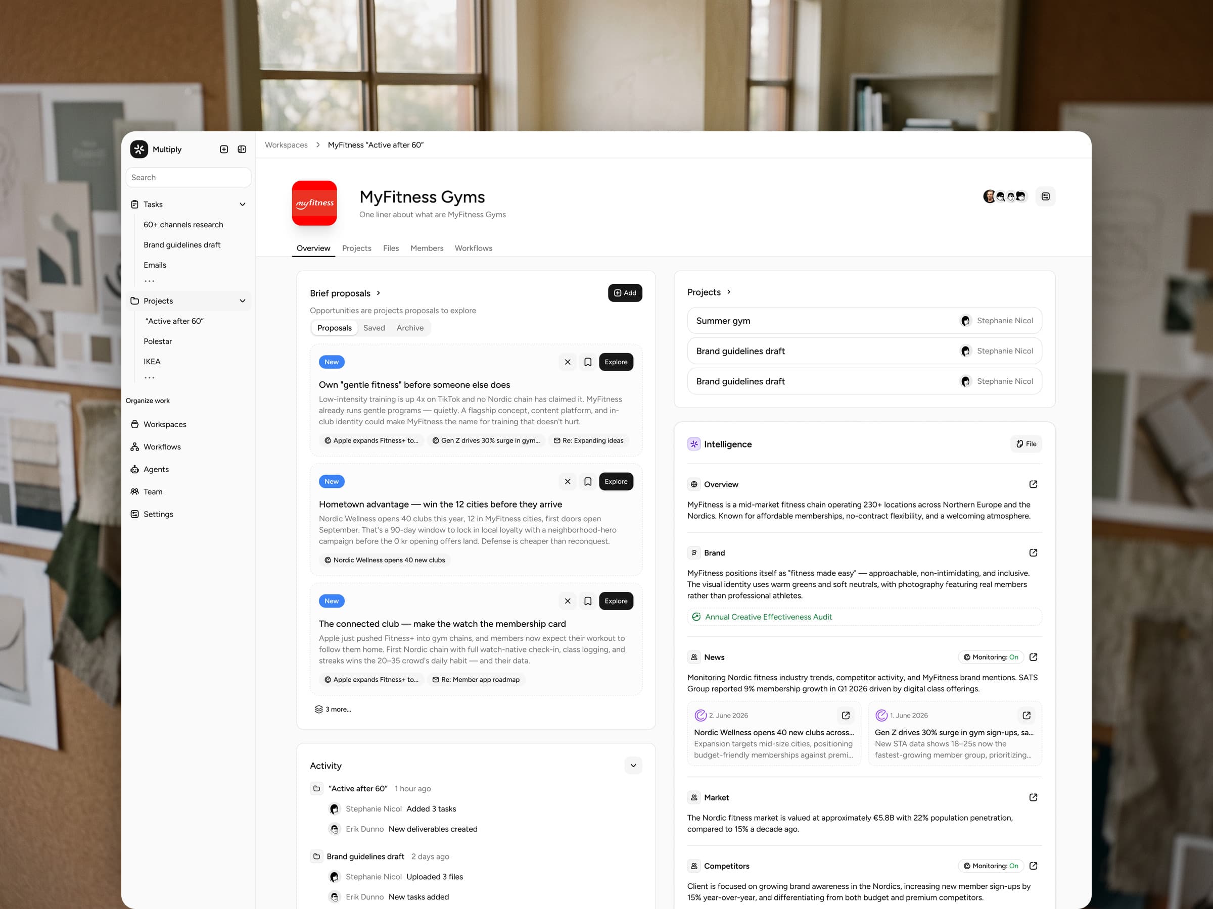 Multiply workspace overview — brief proposals, projects and client intelligence for a client workspace