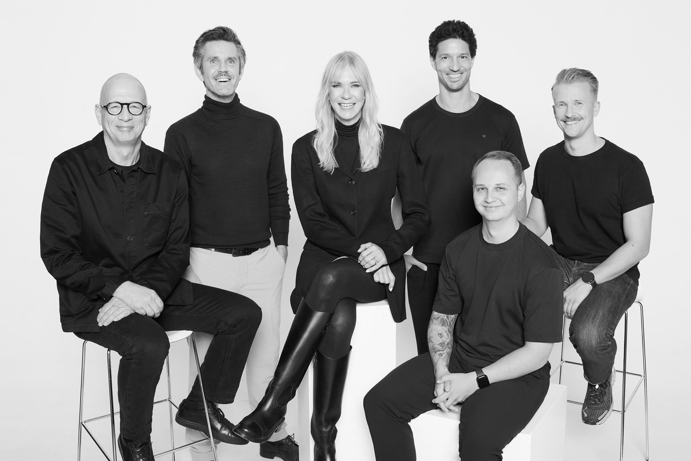 The Multiply team in the studio, in black and white